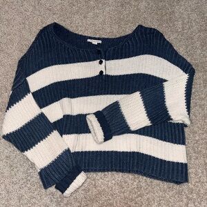 American Eagle Outfitters Blue and White Crew Neck Sweater